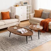 Techigher 2 PCS Small Coffee Table Set, Nesting Coffee Table Set Of 2, Wood Center Table, Mid Century Modern Coffee Tables For Living Room, Small Spaces - Light Walnut Color - View 1