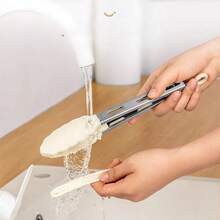 一套硅胶木柄厨房用具，包括不粘硅胶铲、汤勺、防滑食物夹、耐热不锈钢牛排夹、烧烤夹和隔热煎铲。 - 彩色 - 查看 9