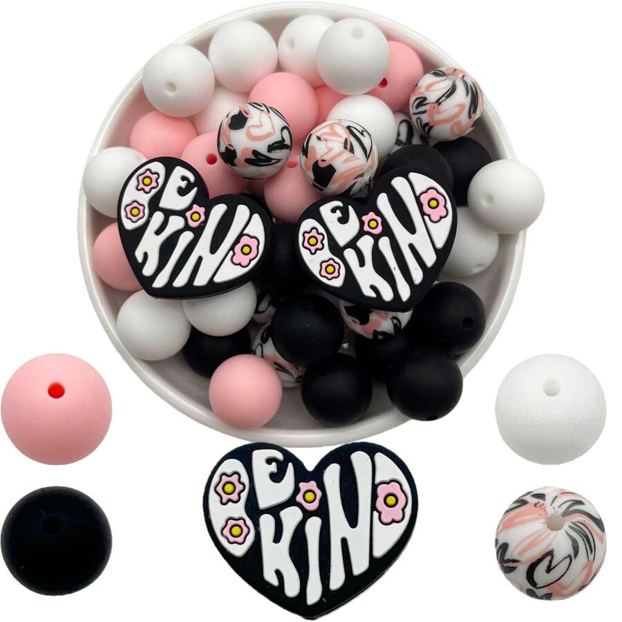 29pcs Valentine's Day Series Mixed Silicone Beads Decorative Beads DIY Handmade Bag Chain, Phone Chain, Bracelet, Necklace, Keychain, Jewelry Beads - Multicolor - View 1