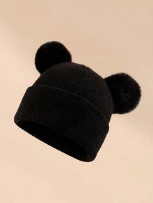 1/2/3pcs Kids Winter Hat Toddler Knitted Beanie With Faux Fur Pom Poms For Baby Girls Boys - Double Wool Ball Hat - View 10