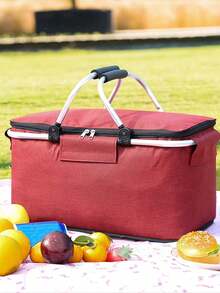 高品质可折叠购物篮，铝合金框架 - 防水隔热黑色牛津布手提袋，适合野餐、购物等，野餐必备 | 时尚手提袋设计 | 铝合金框架篮，野餐篮 - 彩色 - 查看 9