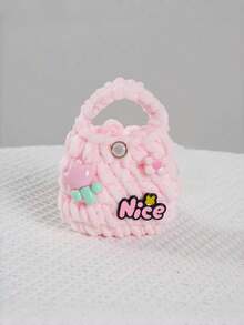 Handmade Crochet Cute White/Pink Earphone Storage Pouch, With 3D Flower And Random "Nice" Decor, Suitable For Commuting, Photography Prop, Anti-Drop And Anti-Slip, Fluffy For Winter, Compatible With Apple Earphones 1/2/3/4/Pro/Pro 2/Pro 3 - Birthday Gift, Holiday Gift, Best Friend Gift - Pink - View 4