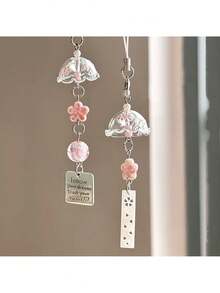 1pc Sakura Wind Chime Beaded Phone Strap - Minimalist Ins-Style Camera Bag Charm And Keychain Pendant. Fashionable Daily Casual Wear Accessory With Delicate Cherry Blossom Design - Multicolor - View 7