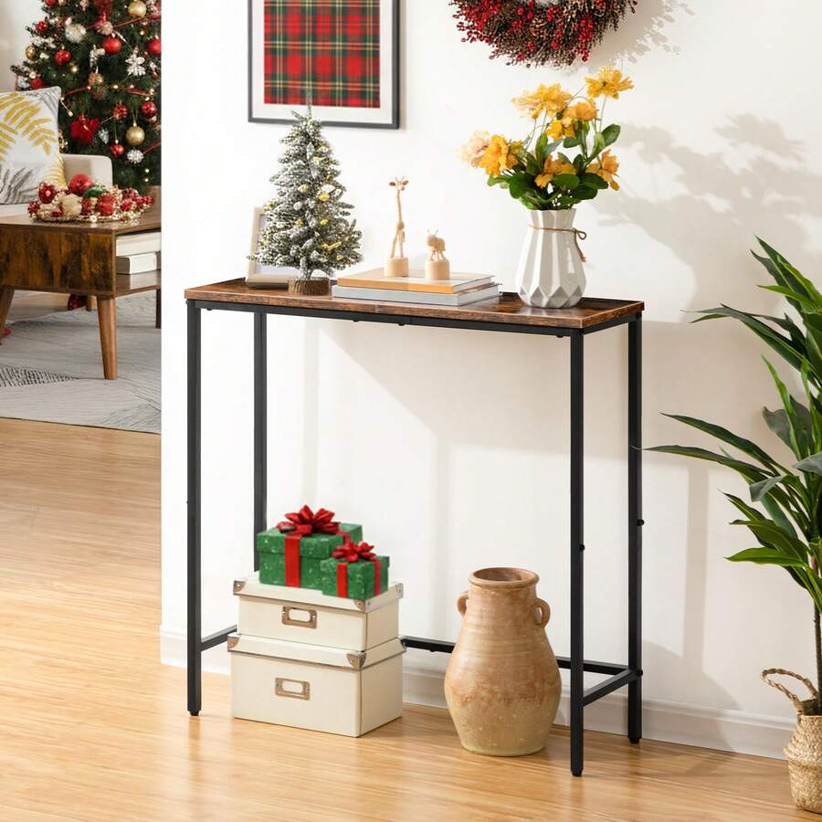 HOOBRO Console Table, Slim Console Table For Hallway, Metal Frame, Compact Display Table, Sofa Table For Small Spaces, Entryway, Living Room, Sturdy - Brown - View 1