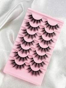 7 pares de pestañas postizas 3D con efecto voluminoso y puntiagudo, de mink sintético, de aspecto natural, reutilizables, de 15 mm, con efecto de ojos de gato cruzados, para usar en casa o en movimiento - Pestañas largas - Ver 7