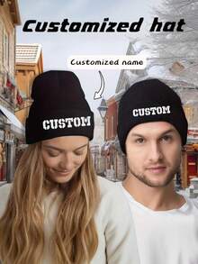 Mũ tùy chỉnh, Mũ len co giãn unisex, Mũ len cá nhân hóa với chữ/tên tùy chỉnh - Mũ mùa đông thoáng khí, Mũ len màu trơn, Mũ thường ngày, Mũ mùa đông nữ, Mũ dễ thương, Phụ kiện thời trang, Kiểu đôi với chữ tùy chỉnh - Nhiều màu - Xem 2