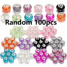 Set de 50/100 de mărgele de sticlă fațetate multicolore, mărgele în stil european cu gaură mare pentru brățări DIY, pandantive lucioase pentru confecționarea bijuteriilor, cadouri de sărbători - Multicolor - Vizualizare 19