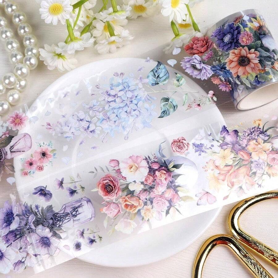 Journaling Scrapbook PET Tapes - Floral Scrapbooking Junk Journal Supplies, Flower Decorative Tapes Art Crafts, Aesthetic Washi Tapes Scrapbooking Supplies, Floral Journaling Tapes - Bundles Of Flowers - View 1