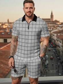 男士拉链 Polo 衫和休闲短裤套装 - 彩色 - 查看 3