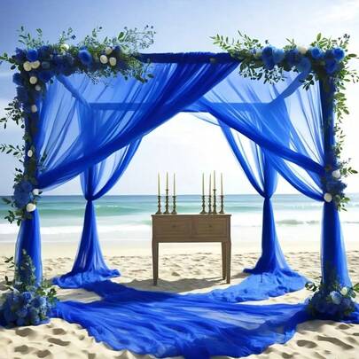 Elegant Blue Wedding Arch Curtain, Transparent Sheer Wedding Arch Backdrop, Photography Background And Ceiling Decor For Weddings, Parties And Events