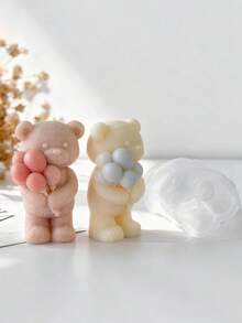 Moule de bougie en forme d'ours en peluche avec ballons - Ours en peluche avec ballons, moule en silicone réutilisable et facile à démouler pour bougies, résine, argile, plâtre - Décorations pour la Saint-Valentin, le mariage, l'anniversaire - Cadeau romantique pour les couples, la mariée, le marié - Moule flexible, décorations de mariage, cadeau d'anniversaire, artisanat décoratif, matériau facile à démouler, moule à bougie, fournitures pour la fabrication de bougies - Blanc - Voir 6