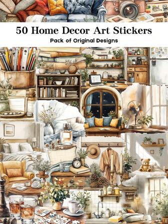YWWBLD 50pcs Home Decor Art Stickers For Laptop Luggage Organizer Box Room Decor DIY Transparent Stickers