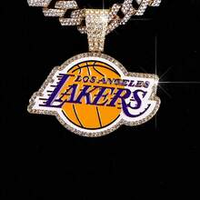 1 Piece Fashion  Alloy Inlaid Diamond Lakers Theme Necklace Multi-Layer Full Diamond Cuban Chain Sports Style Accessory European And American  Style Men's Necklace - Mặt dây chuyền bạc + dây chuyền  14mm 20in - Xem 10
