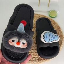 Girls' And Ladies' Popular Slippers, Versatile Cool Slippers, Summer Home Slippers, Couple's Dormitory Solid Color Simple Striped Slippers, Round Toe New Home Bathroom Anti Slip Flat Slippers, Ladies' And Boys' Black Anti Slip Universal Outdoor Wear, Indoor Home Bathroom Shower Slippers, Men's Slippers - Black Petals [Penguin] - View 4