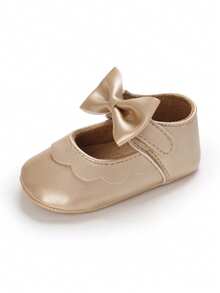 Spring/Autumn Mary Jane Infant Shoes, 0-1 Years Old Cute Infant Girl Toddler Shoes, Fashion Bow Princess Flat Shoes - Gold - View 4