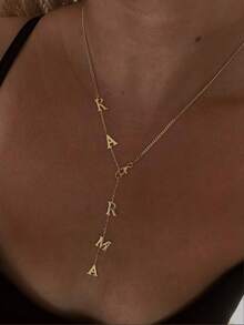 1PC Customized 18k Gold Stainless Steel Necklace Jewelry, Lariat Necklace, Dainty Drop Name Necklace, Long Y Necklace, Initial Necklace, Custom Letter Necklace, Comes With Exquisite Gift Boxes For Daily Wear, Valentine's Day Gifts, For Family, Friends, And Family Necklaces Silver Stylish,Simple,Casual Ideal Gifts For Him,Ideal Gifts For Her For Anniversaries,For Birthdays,For Daily Wear,For Graduation,For Weddings,For Party - Multicolor - View 3