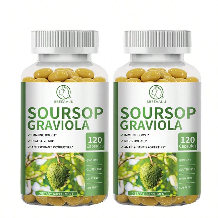 B BEWORTHS (2 Pack)Soursop Graviola Capsules With Kelp, For Cell Regeneration, Enhances Immunity, Digestive Support, Antioxidant Properties, Gluten Free, Non GMO, Vegan, 120 Counts - 2 chai (60 viên nang) - Xem 1