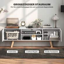 HOMCOM TV Stand, Supports TVs Up To 65 Inches, Low Cabinet With 2 Cupboards And 2 Shelves, TV Unit For Living Room, 150 X 39 X 50 Cm, White - White - View 5