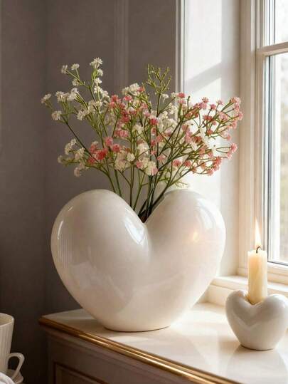 1pc Heart-Shaped Resin Vase - Pink And White Heart-Cut Cylindrical Centerpiece Decor, Suitable For Weddings, Anniversaries, Valentine's Day, Dining Table - Durable Resin Vase, Great For Roses, Artificial Flowers, Home Decor, Can Be Given As A Valentine's Day Gift To Your Loved One