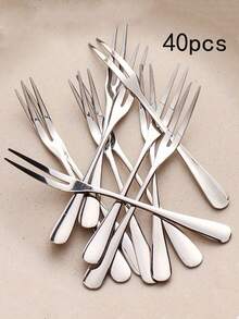 5-100pcs/Set Stainless Steel Fruit Forks, Dessert Forks, Minimalist Fruit Forks, Modern Cake Forks, Decorative Salad Forks, Reusable Fruit Picks, Kitchen Utensils Christmas Gift - Silver - View 11