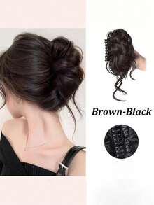 优雅女士蓬松马尾假发 - 高温丝材质，自然卷曲，易于造型的高髻接发，适合所有肤色，深棕色卷发，佩戴稳固，时尚发饰，多功能假发 | 光滑马尾造型 | 稳固假发，假发配件，美发工具套装，美发造型套装