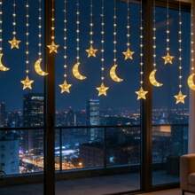 98颗LED月亮星星串灯 - USB供电装饰灯串，室内/室外闪烁灯串，适用于派对庆典，暖黄色光芒，长度300厘米/118英寸，装饰 - 暖白色 - 查看 4