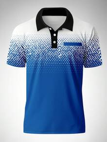 Plus Size Men's Gradient Business Short Sleeve Polo Shirt - Blue - View 2