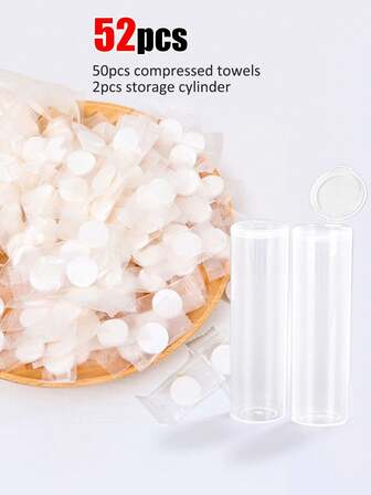 50 piezas. Toalla comprimida desechable portátil - Perfecta para herramientas de belleza, desmaquillante y limpieza facial. Equipada con un cilindro de almacenamiento, adecuada para viajes al aire senderismo, así como para uso doméstico diario. Toallas comprimidas desechables portátiles para camping y toallas faciales desechables. 1/10/30 piezas.