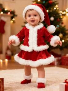 3件套婴儿圣诞服装（帽子+上衣+裤子），婴儿圣诞服装，新生儿圣诞礼物，家庭圣诞摄影，适合百日庆典和节日派对，送给男宝宝/女宝宝的圣诞礼物