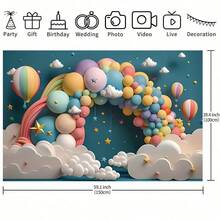 1. 彩虹拱门横幅背景，彩虹拱门氛围摄影背景，彩色气球搭配维纳斯设计元素，甜蜜生日背景，派对装饰，蛋糕装饰，摄影背景布，生日派对背景装饰。适用于家居客厅和卧室装饰。2D扁平化设计。 - 彩色 - 查看 6