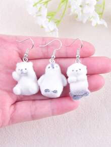 1 Pair Cute Plush Animal Penguin, Polar Bear, Sea Lion Dangle Earrings, Party Jewelry Decoration