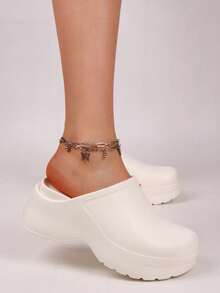 Women's Lightweight EVA Wooden Clogs - Fashionable Thick-Soled Shoes, Thick Platform With Arch Design, Solid Color Mules, Suitable For Beach, Garden, Semi-Formal Outdoor Occasions - Casual & Professional Shoes For All Seasons - Comfortable Round Toe Summer Style, Versatile Casual Shoes, Breathable And Durable EVA Material, Designed Specifically For Women - White - View 2