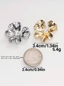 5颗/包 闪亮金属花形珍珠镶嵌纽扣，DIY时尚配饰，适用于毛衣、外套、夹克、衬衫、西装、连衣裙、围巾、婚礼花束 - 彩色 - 查看 4