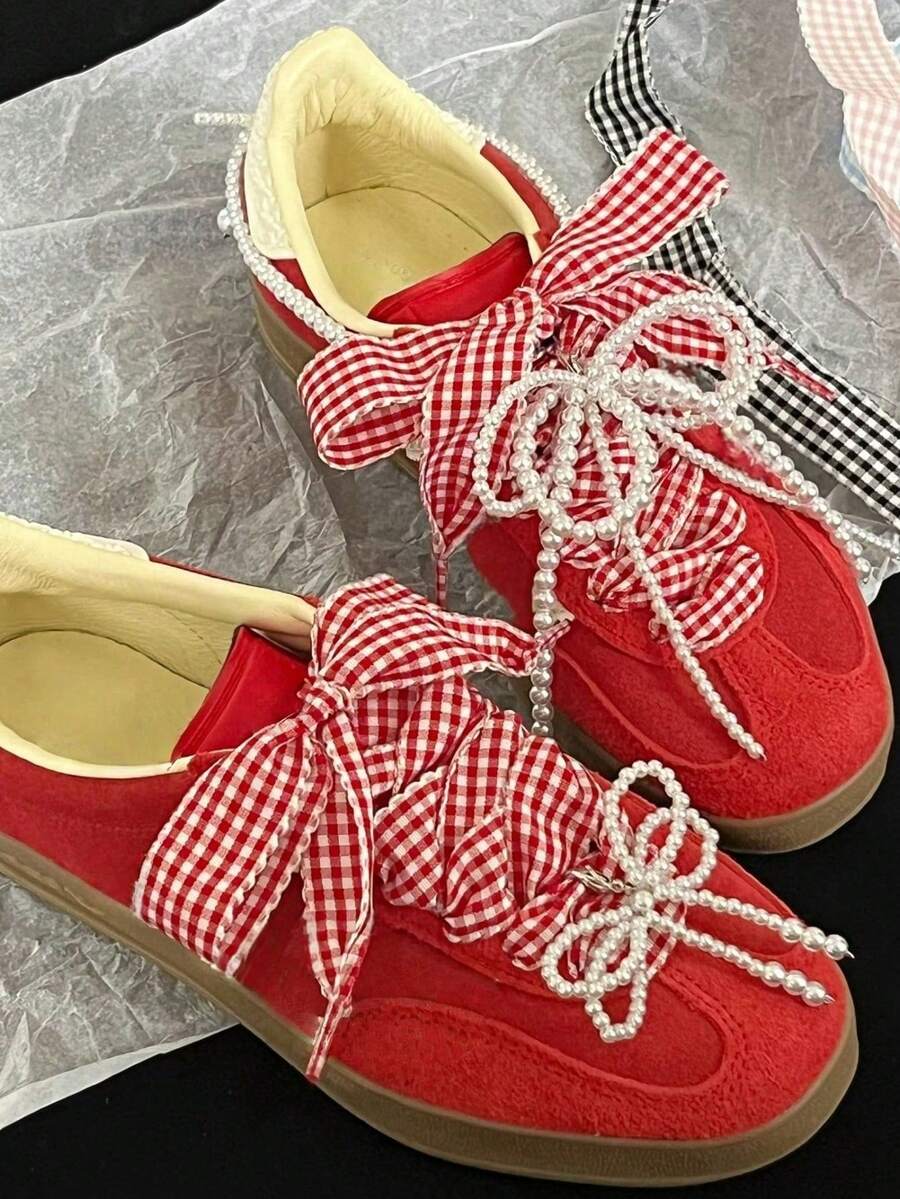 1 Pair Ins Wave Edge Checkered Shoelaces, Suitable For Sport Shoes/Racing Shoes, Bag Decoration, Hair Accessories - Multicolor - View 1