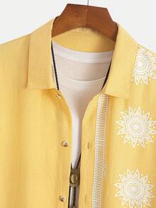 GOLDREDY 男士夏季休闲印花 Polo 衫，透气柔软面料，适合日常通勤和户外旅行 - 黃色 - 查看 5