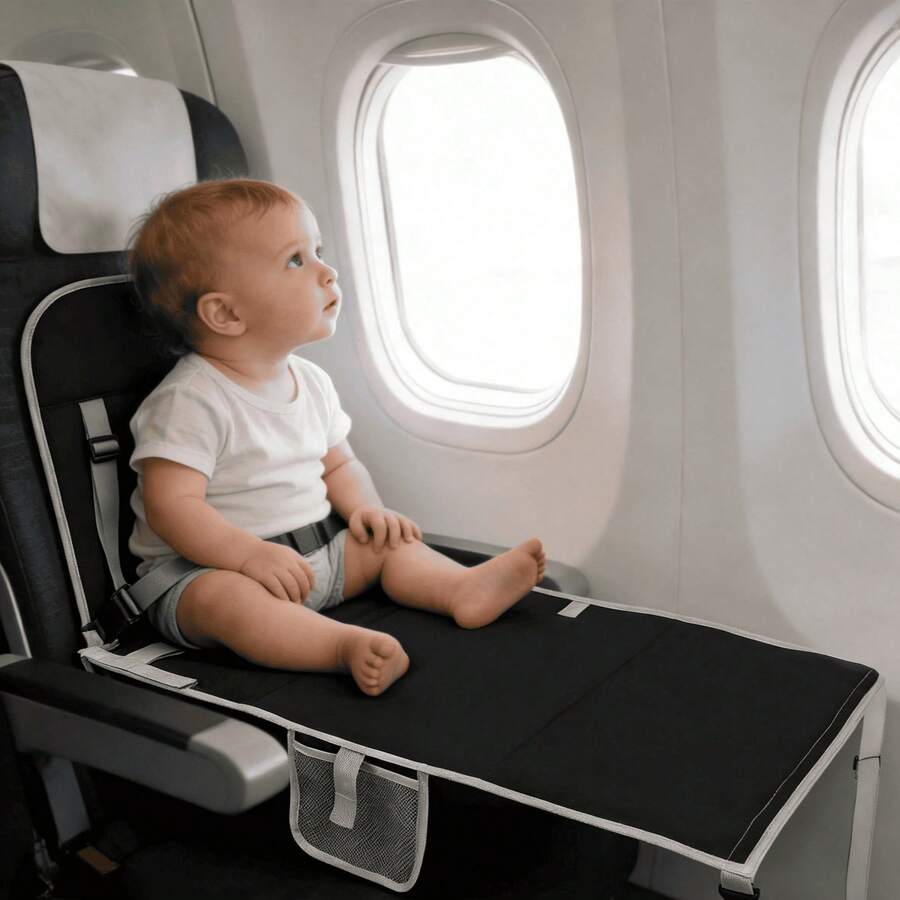 1 pieza Cama de avión para niños pequeños, asiento de avión extensor de cama de viaje para niños, esencial de viaje, avión portátil, reposapiés para cochecito/debajo del escritorio, necesidad de viaje para bebés - Multicolor - Ver 1
