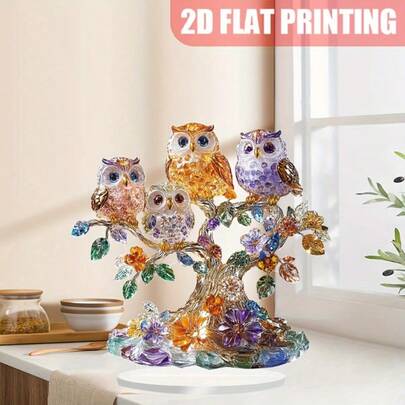 1pc Crystal Owl Decor - Colorful Acrylic Desktop Decoration With 2D Flat Printing, Perfect Valentine's Day Gift For Friends, Suitable For Home And Office Desk Decoration, Owl Home Decor