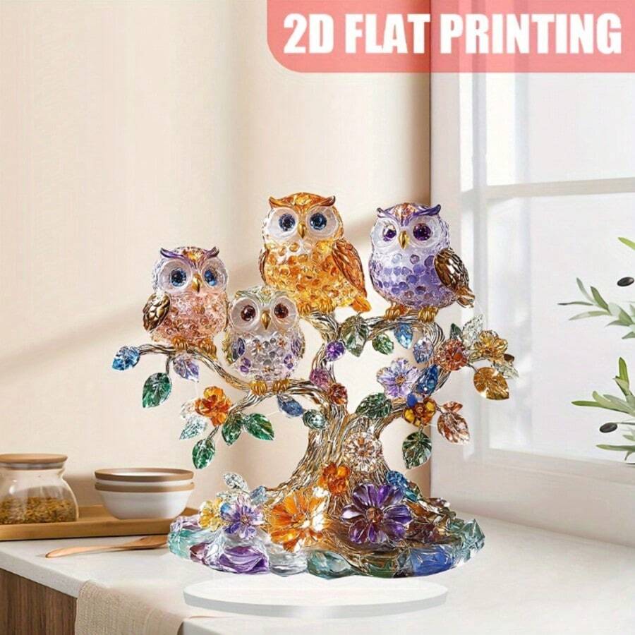 1pc Crystal Owl Decor - Colorful Acrylic Desktop Decoration With 2D Flat Printing, Perfect Valentine's Day Gift For Friends, Suitable For Home And Office Desk Decoration, Owl Home Decor - Multicolor - View 1
