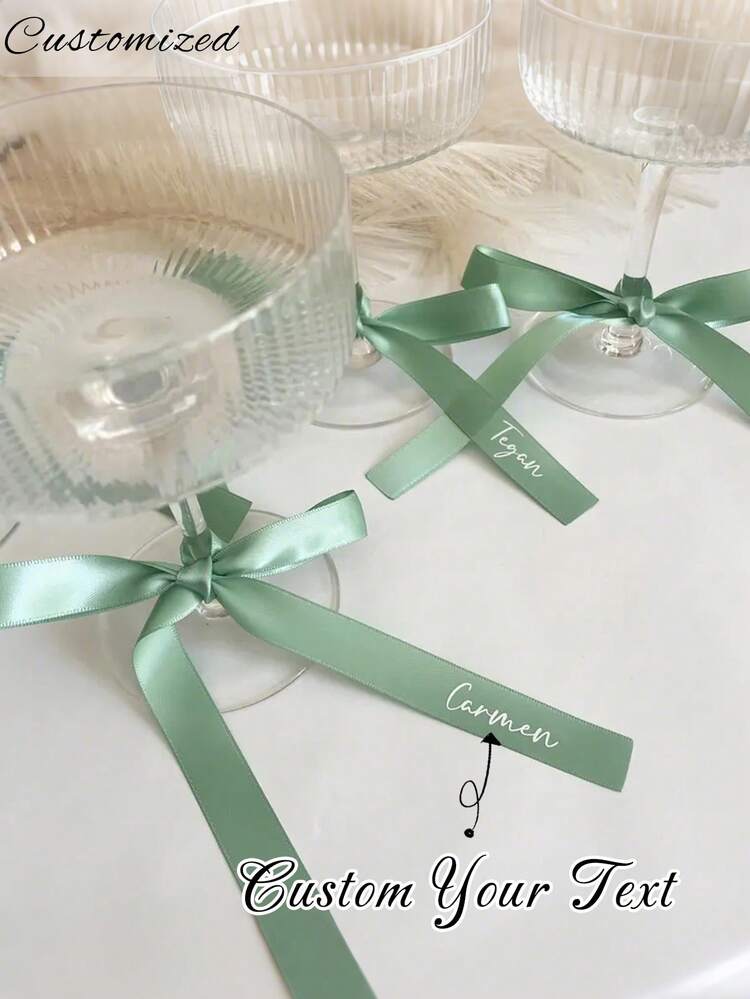 Personalized Satin Ribbon Bow, Seat Card Satin Ribbon, 70cm, Bridesmaid Gift Ribbon, Wedding Name Tag, Guest Seat Card, Bachelorette Party Tag, Drink Ribbon Tag, Customized Ribbon Name ,Spring-Collection - Multicolor - View 4