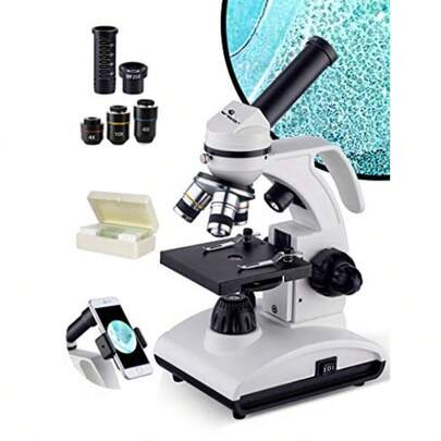 Microscope 100x-2000x For Teens Adults Education Science Gifts With Insects Plants Prepared Slides And Phone Photography Accessory