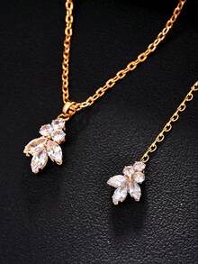 奢华花卉锆石新娘背链项链，长款吊坠女士夏季全锆石新娘身体链婚礼首饰，夏季 - 金色 - 查看 4