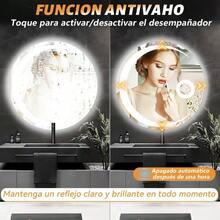 Espejo LED para Baño Espejo de Baño Redondo con Función de Memoria y Desempañado HD Botones Táctiles Inteligentes Espejo de Maquillaje Regulable 3 Colores 4mm Vidrio Prueba Explosiones - GrisLuna - Ver 4