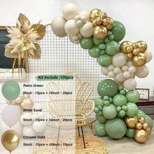100pcs Beige, Gold, Green Balloon Arch & Wreath Set, Jungle Theme Birthday Party Decor For Kids Boys, Baby Shower Wedding Christening Decoration Supplies - Multicolor - View 6