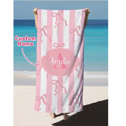1PC Personalized Custom Beach Towel With Text Design, Customized With Your Name. Perfect For Use On The Beach, By The Poolside, And During Beach Vacations. This Multifunctional Beach Towel Is Ideal For Outdoor Beach Activities, Travel, And Provides Comfort When Lounging, Sunbathing, And Relaxing. A Unique Gift For Her, Him, Mother, Father, Girlfriend, Boyfriend ,Travel Organizer