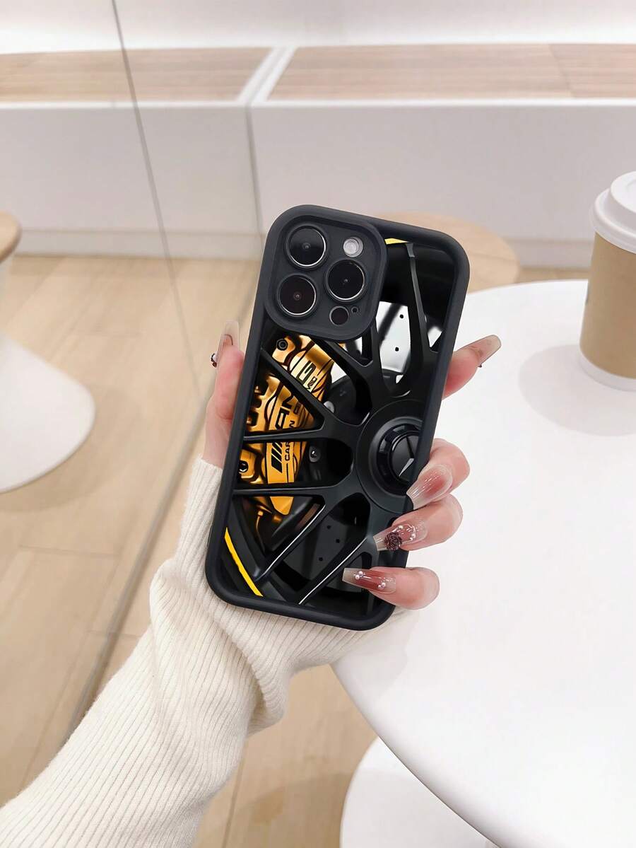 Car 1pc Black Wheel Pattern Full Coverage TPU Shockproof Phone Case Compatible With Iphone, Galaxy S25 Ultra, S24 Ultra - Multicolor - View 1