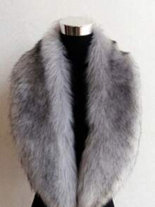 Women's Fox Fur-Look Collar Shawl With Oversized Fur Trim Warm Imitation Fur Collar Thickened Faux Fur Collar Length 100cm * 17cm - màu đen - Xem 2