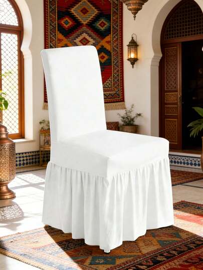 1/2/4pcs Solid Color Milk Silk Long Skirt Style Chair Covers, Full Coverage Non-Slip Durable Washable High Elasticity Stretchable, Easily Fits Universal Furniture Protectors For Party, Wedding, Banquet, Event, Dining, Celebration