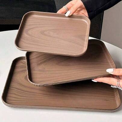 1 chiếc khay đựng trái cây hình chữ nhật giả vân gỗ dùng trong phòng khách, khay đựng đồ ăn nhẹ, khay đựng salad, khay đựng bộ ấm trà khách sạn.