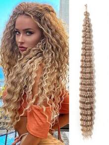 30英寸合成编织接发，蓬松深波浪辫，金色波浪钩针卷发假发，安娜女士假发 - 彩色 - 查看 8