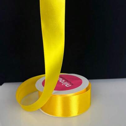 Rollo de Listón Satinado Doble Cara #9 3.8 cm Ancho 45 Metros Largo para Flores Eternas Moños Rosas Eternas Color Amarillo